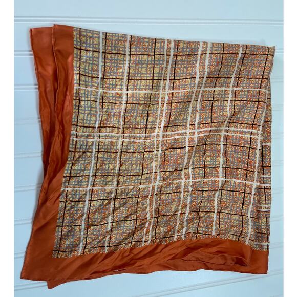 Vintage #1 Triangle 100% Silk Hand Rolled Scarf Orange Yellow Blue - Picture 1 of 8